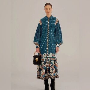 FARM RIO Blue Ainika Chill Maxi Shirtdress - S